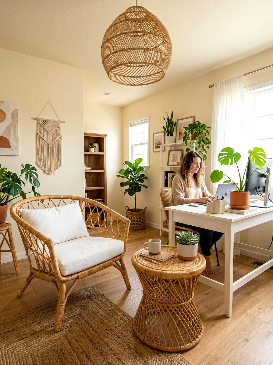 Rattan Furniture Office Decor - 30 calm neutral office ideas
