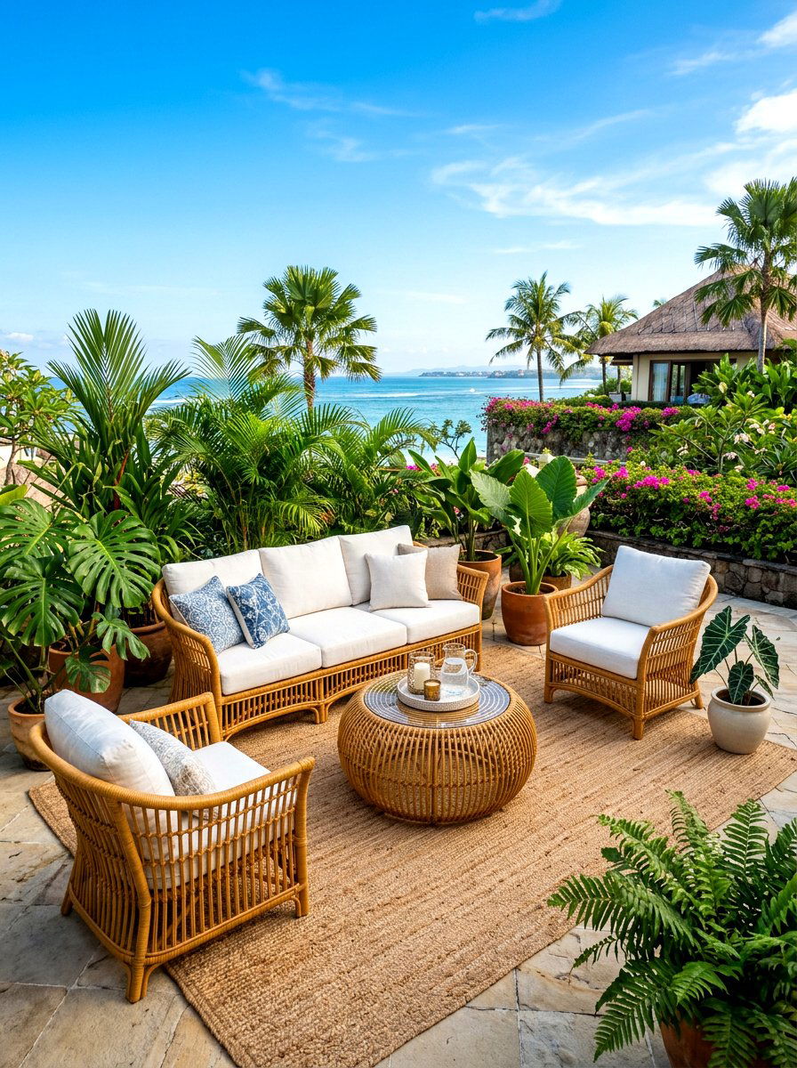Rattan Furniture Set - 30 bohemian patio decor ideas