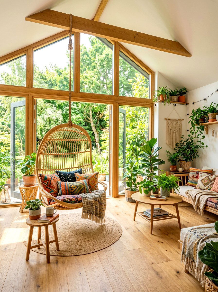 Rattan Hanging Swing Chair - 30 rattan decor ideas