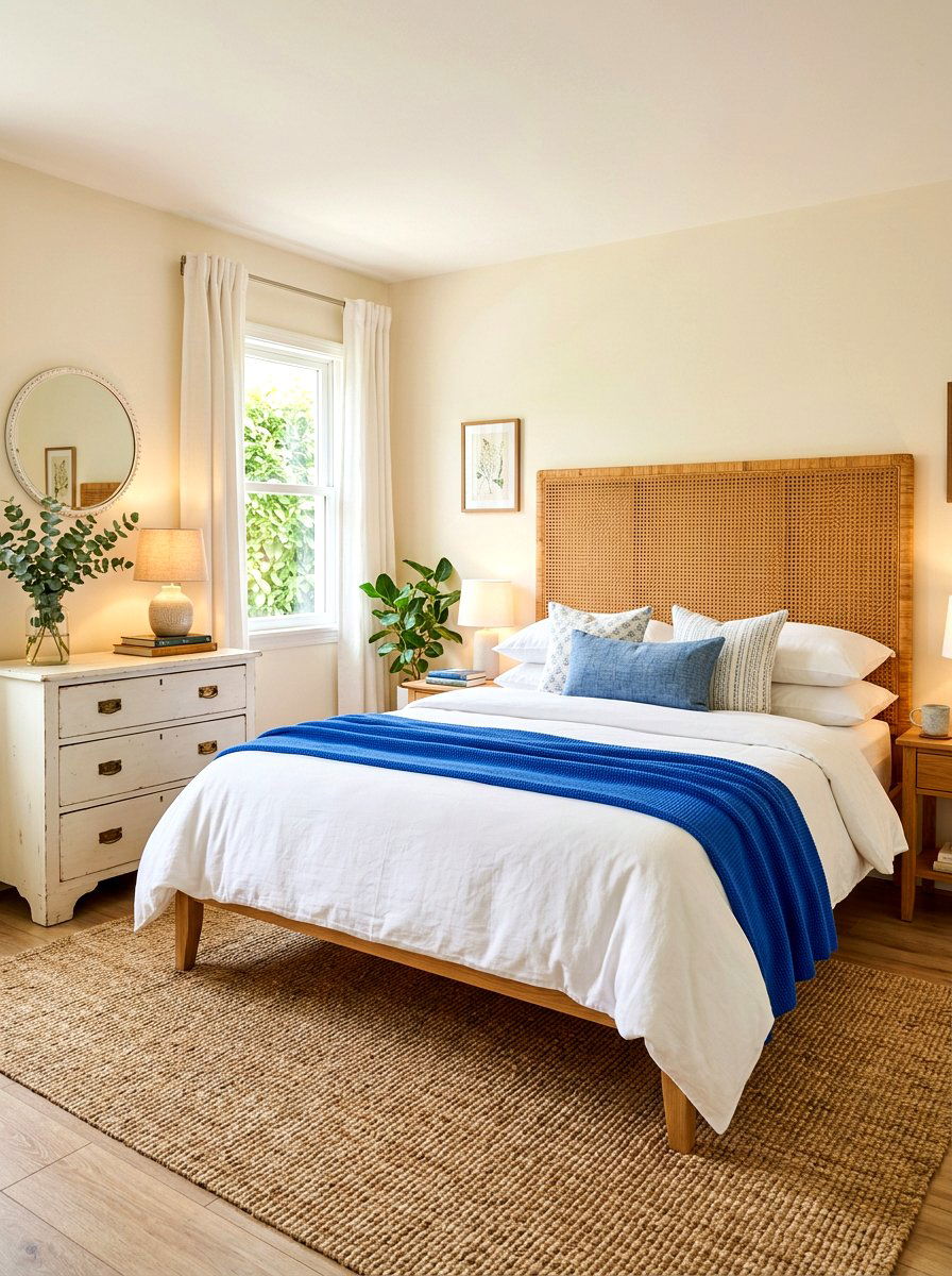 Rattan Headboard - 30 coastal grandmother bedroom ideas