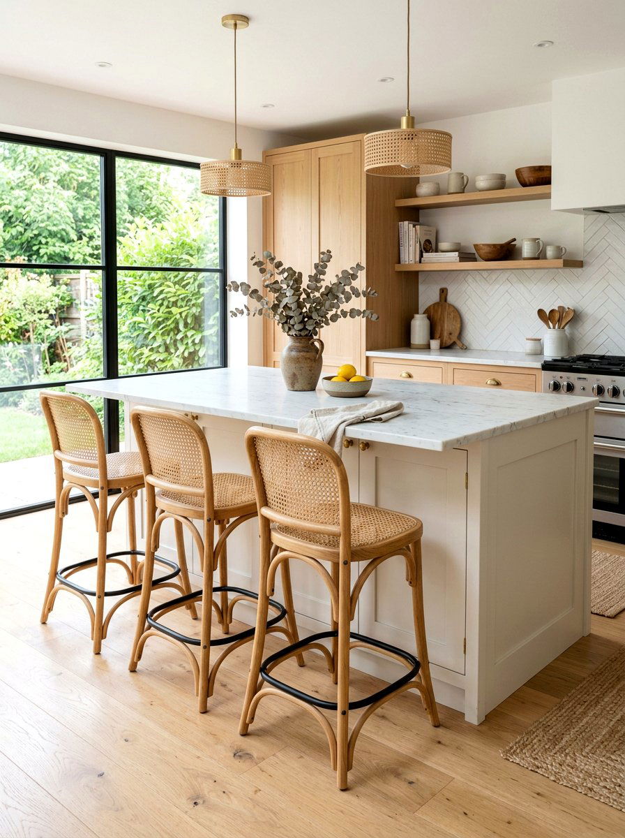 Rattan Kitchen Bar Stools - 30 organic modern kitchen ideas