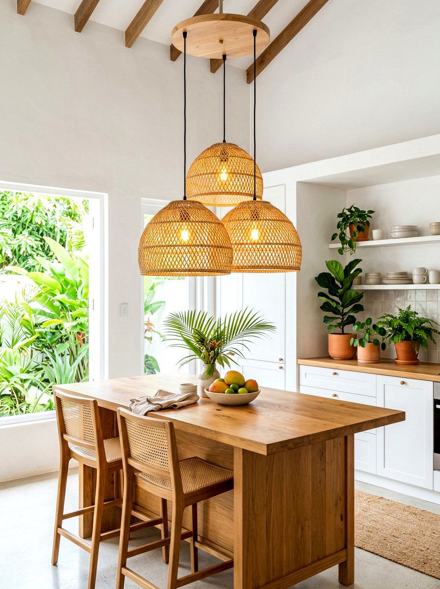 Rattan Kitchen Pendant Light - 30 eco friendly kitchen ideas