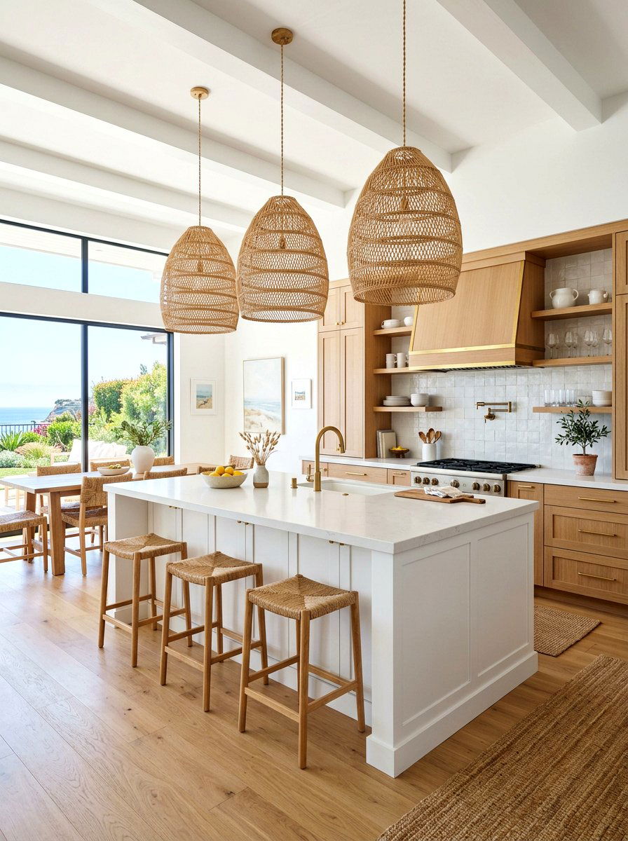 Rattan Lighting Coastal Kitchen - 30 coastal kitchen ideas