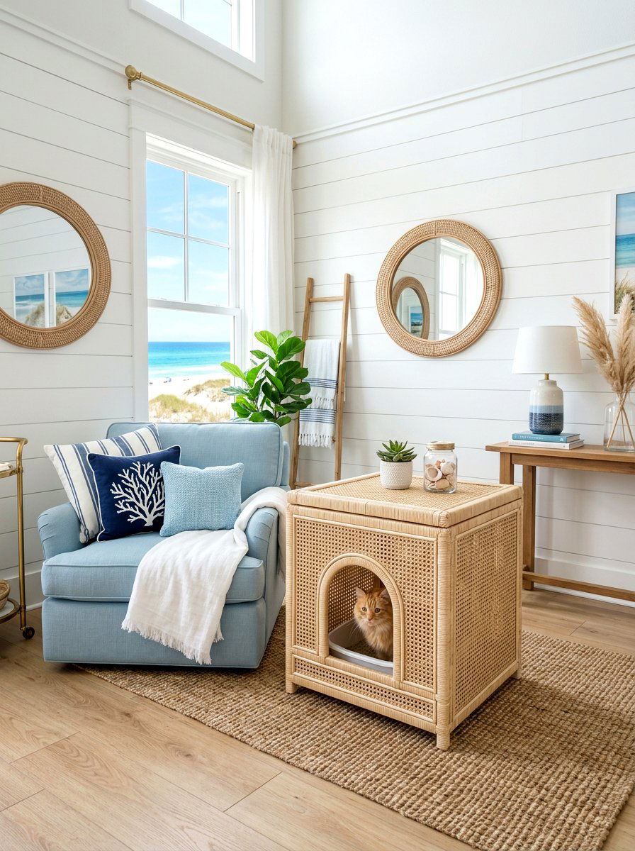 Rattan Litter Box Enclosure - 30 hidden litter box furniture ideas