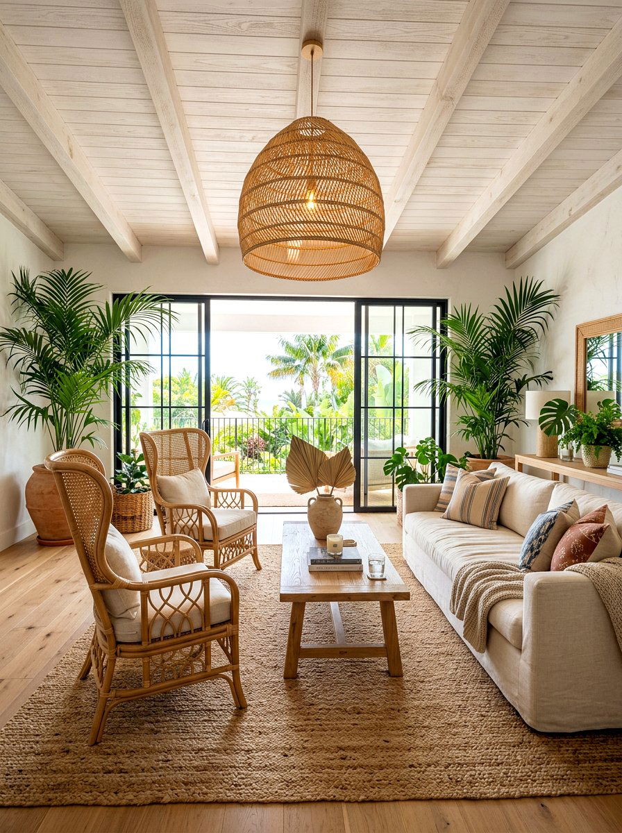 Rattan Living Room - 30 ocean inspired living room ideas