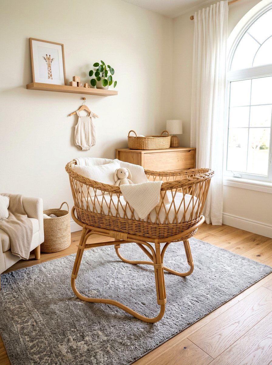 Rattan Nursery Bassinet - 30 Scandinavian nursery ideas