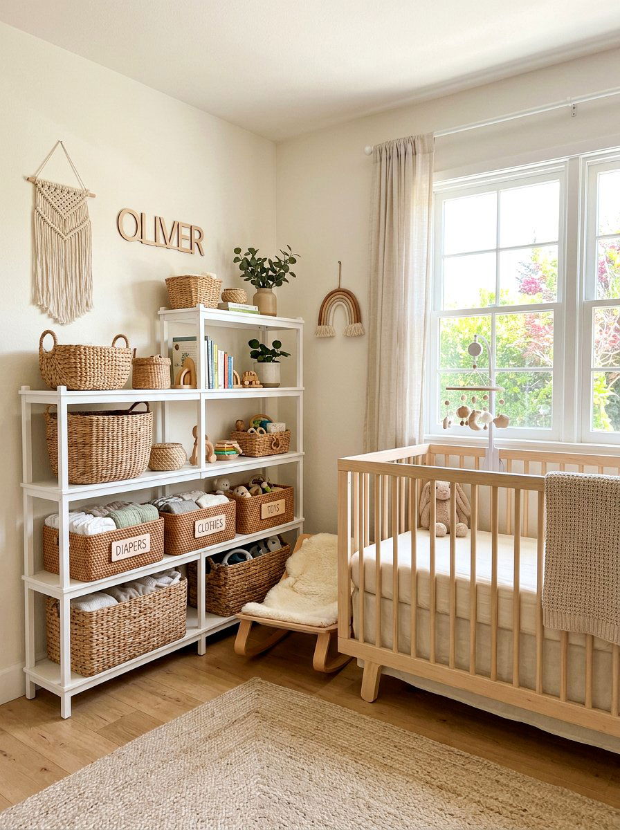 Rattan Nursery Storage Baskets - 30 English nursery decor ideas