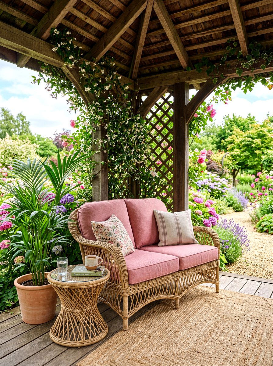 Rattan Outdoor Loveseat Nook - 30 pavilion seating arrangement ideas