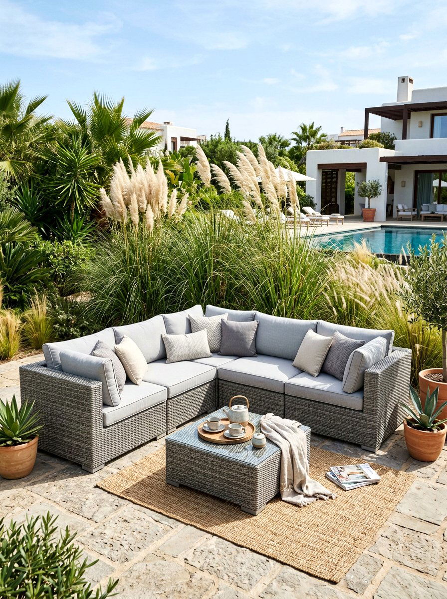 Rattan Outdoor Sofa Set - 30 tea garden seating ideas