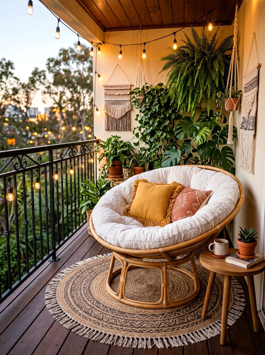 Rattan Papasan Chair Outdoor - 30 balcony lounge chair ideas