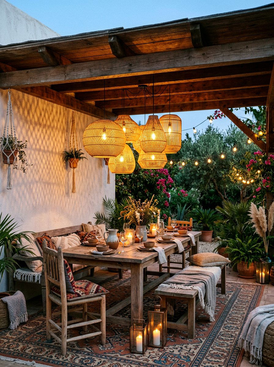Rattan Pendant Lamps - 30 no harsh light patio ideas