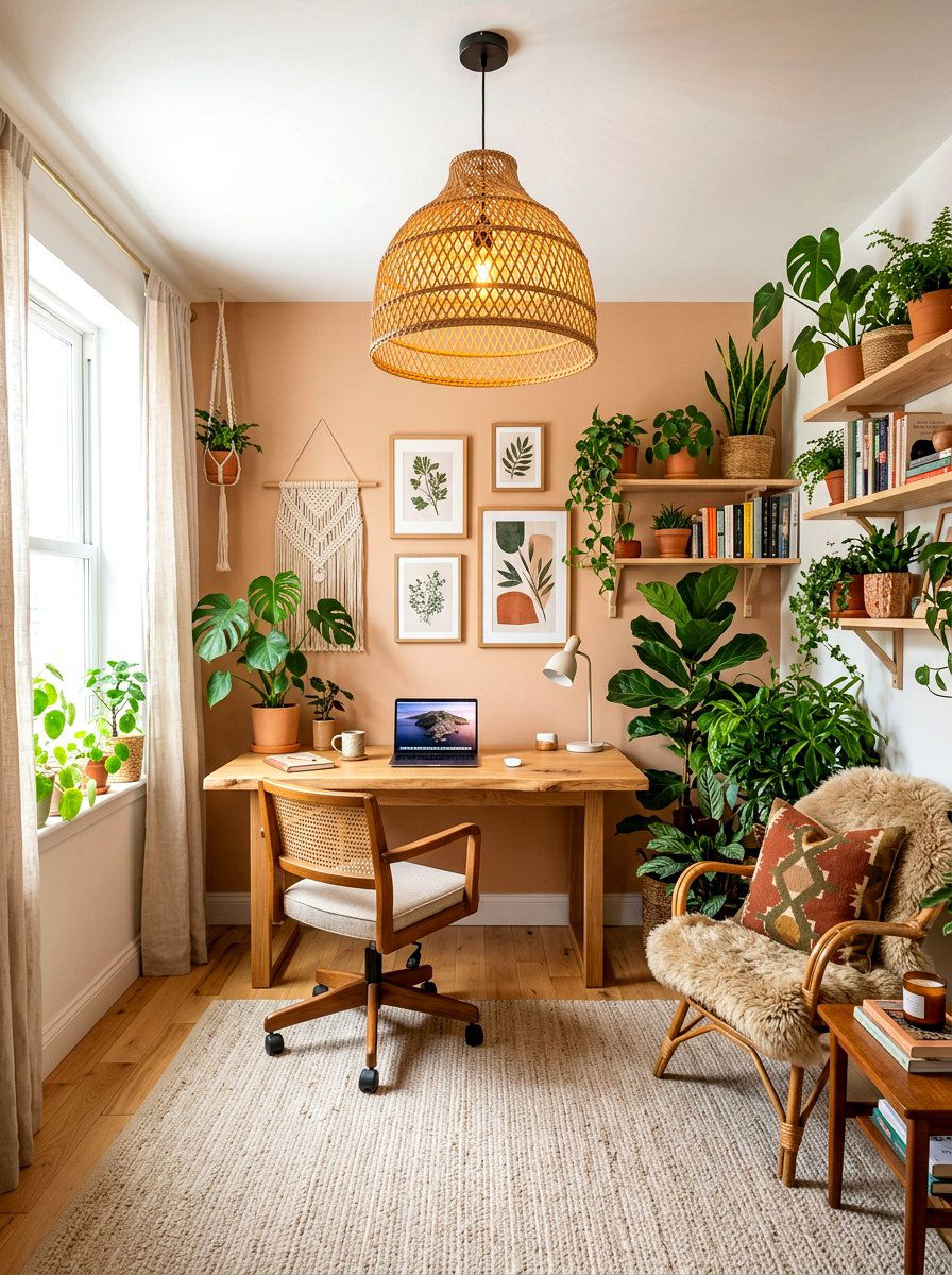 Rattan Pendant Light - 30 home office lighting ideas