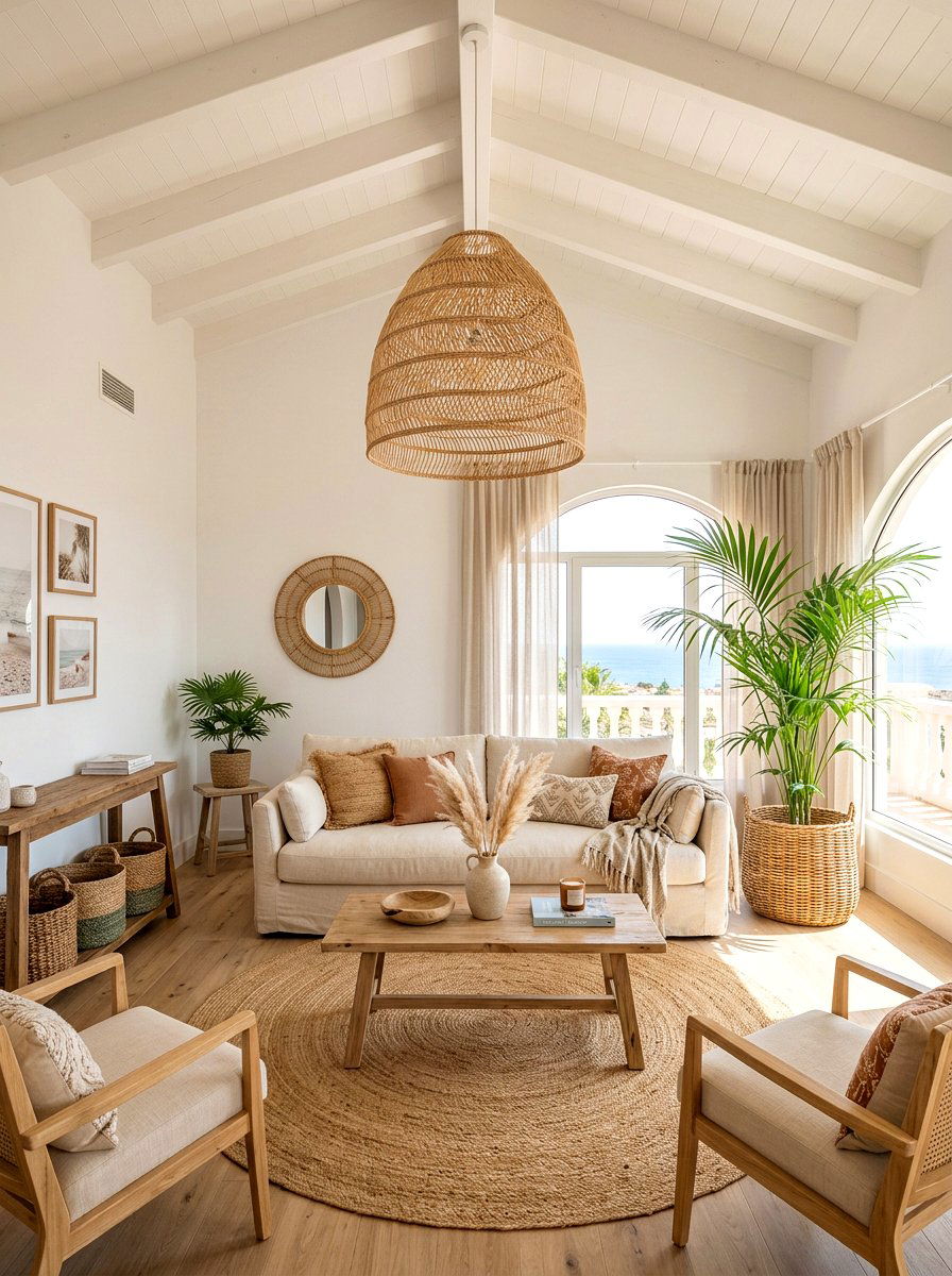 Rattan Pendant Light - 30 layered lighting living room ideas
