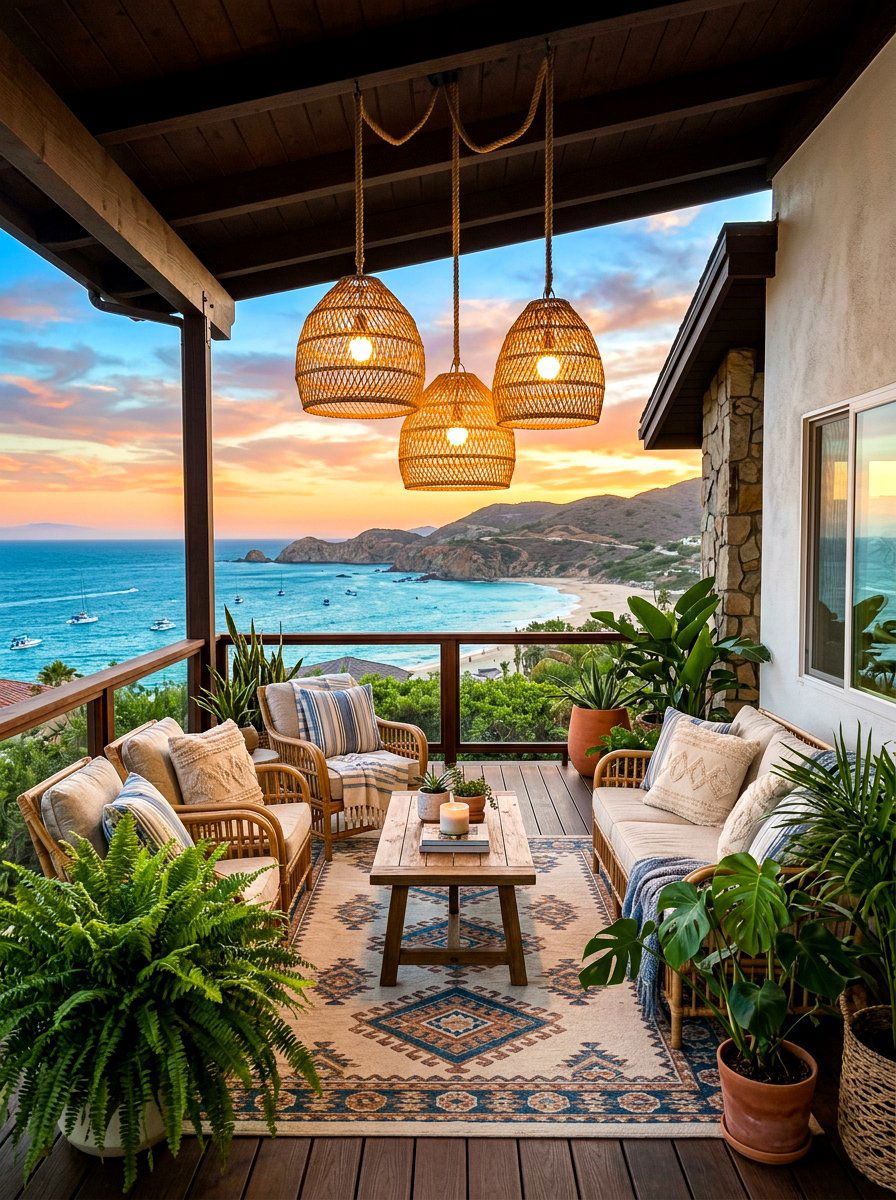 Rattan Pendant Light - 30 porch lighting ideas