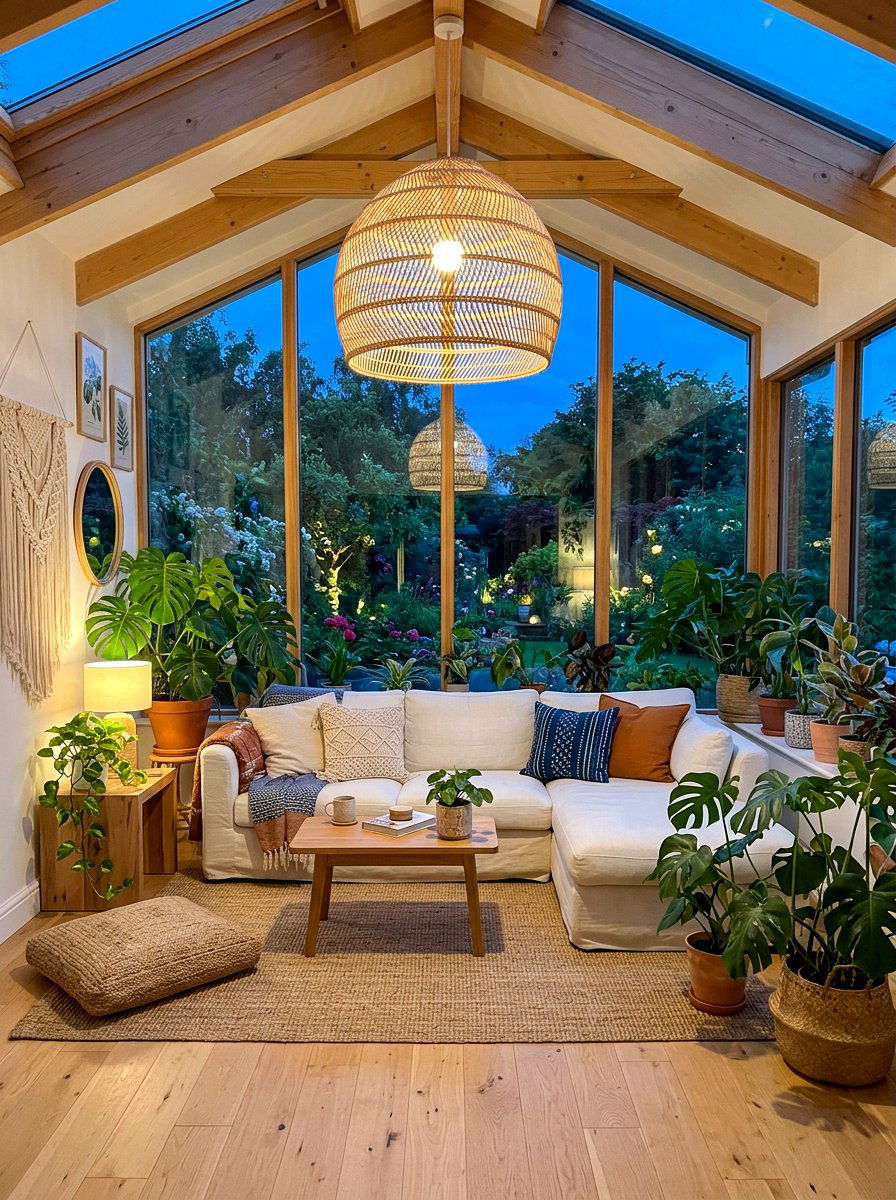 Rattan Pendant Light - 30 sunroom lighting ideas