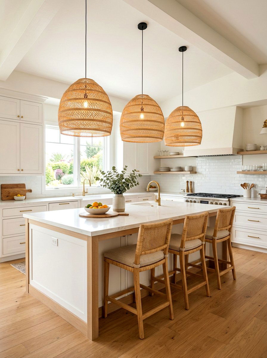 Rattan Pendant Lighting - 30 beach house kitchen ideas