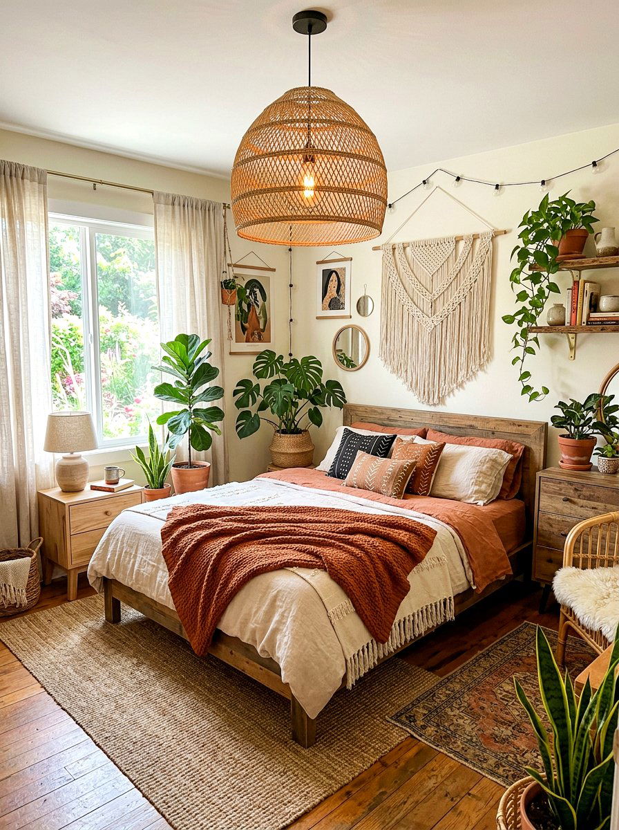 Rattan Pendant - 30 bedside lighting ideas