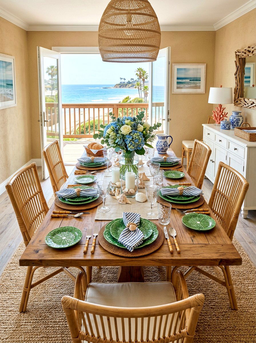 Rattan Placemats With Cabbage Plates - 30 cabbageware dining ideas