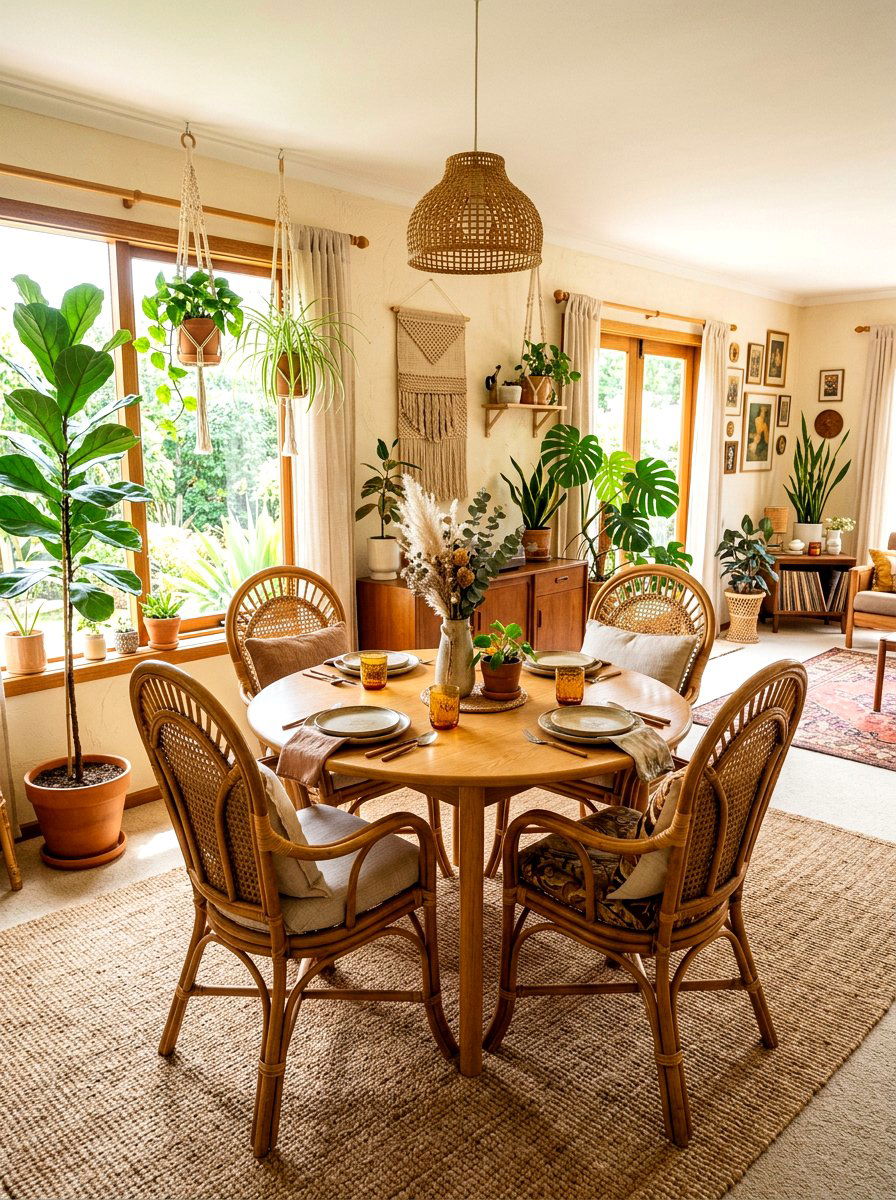 Rattan Retro Dining Room - 30 retro dining room ideas
