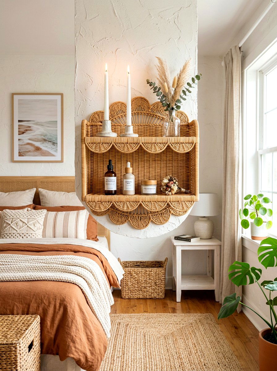 Rattan Scalloped Wall Shelf - 30 scalloped shelf ideas
