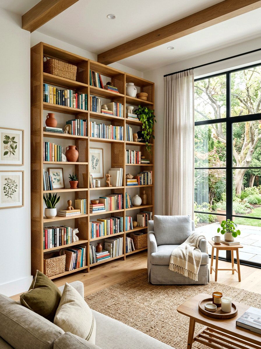 Rattan Tall Bookshelf - 30 rattan decor ideas