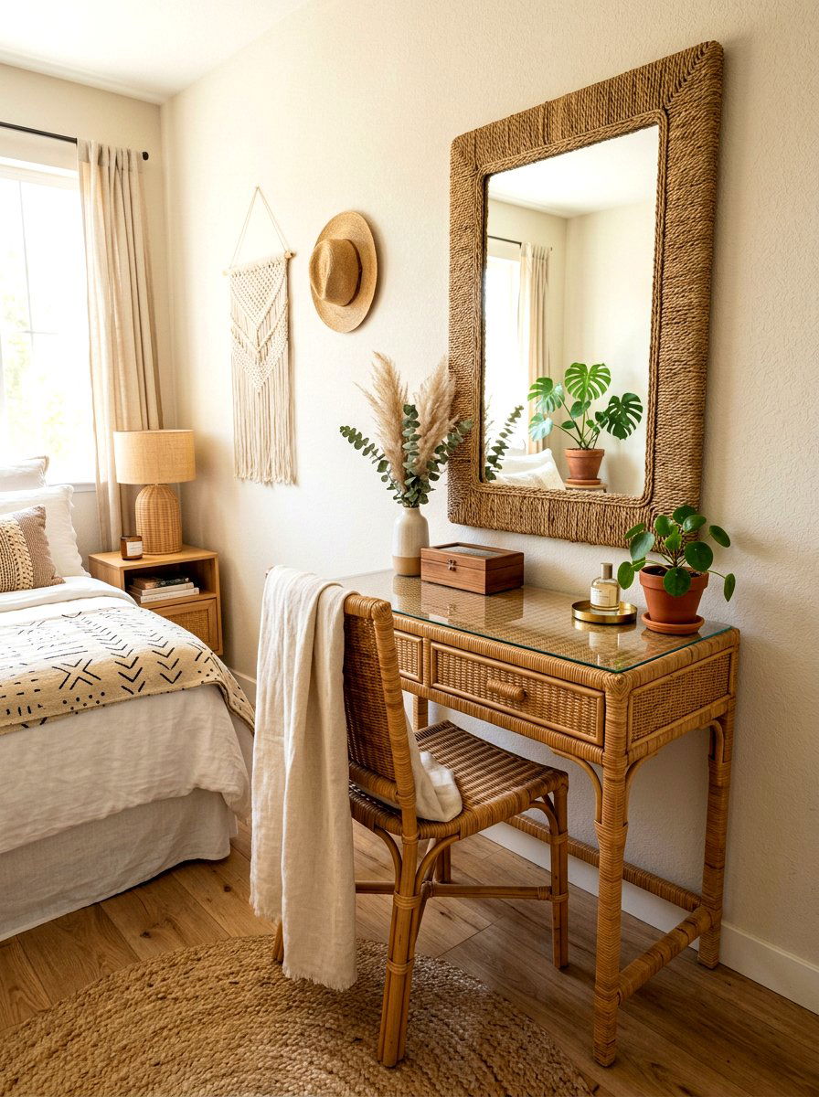Rattan Vanity Nook - 30 vanity nook ideas