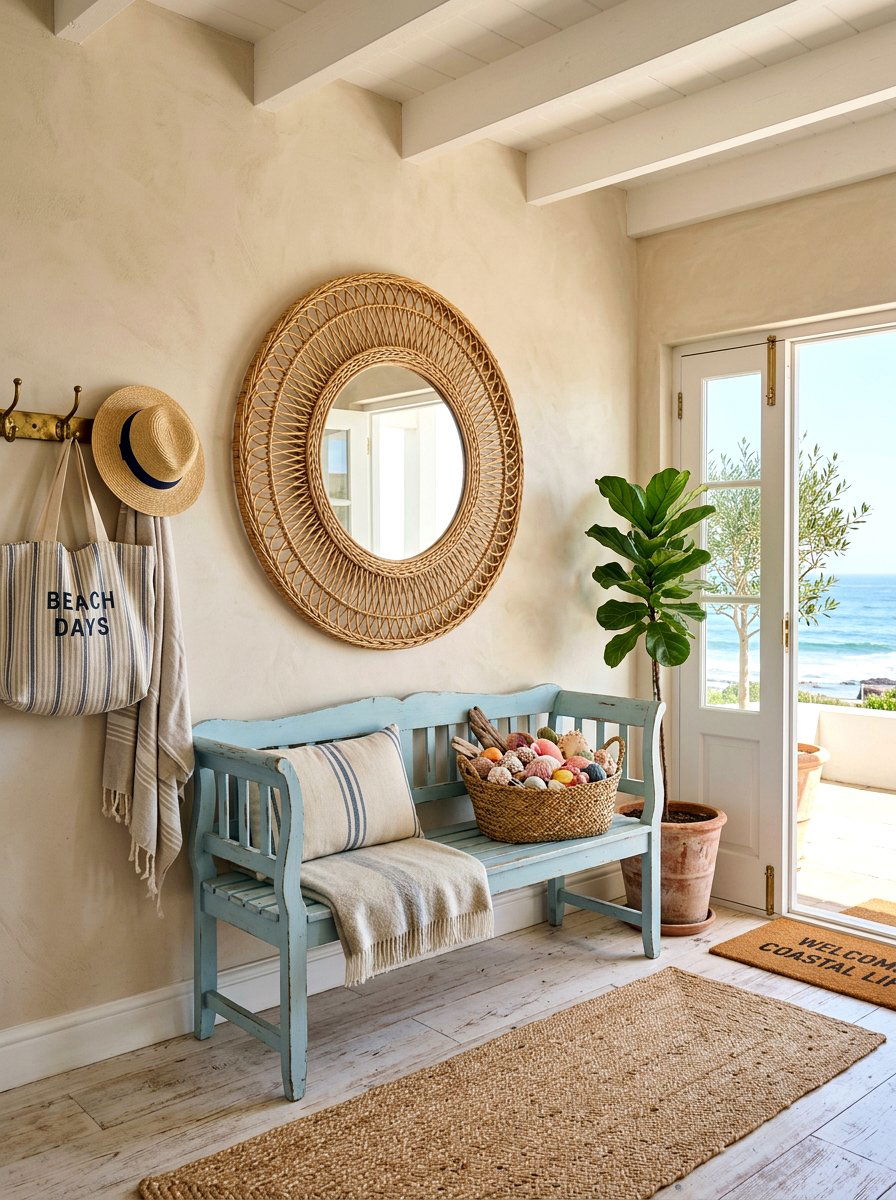 Rattan Wall Mirror - 30 foyer mirror wall ideas