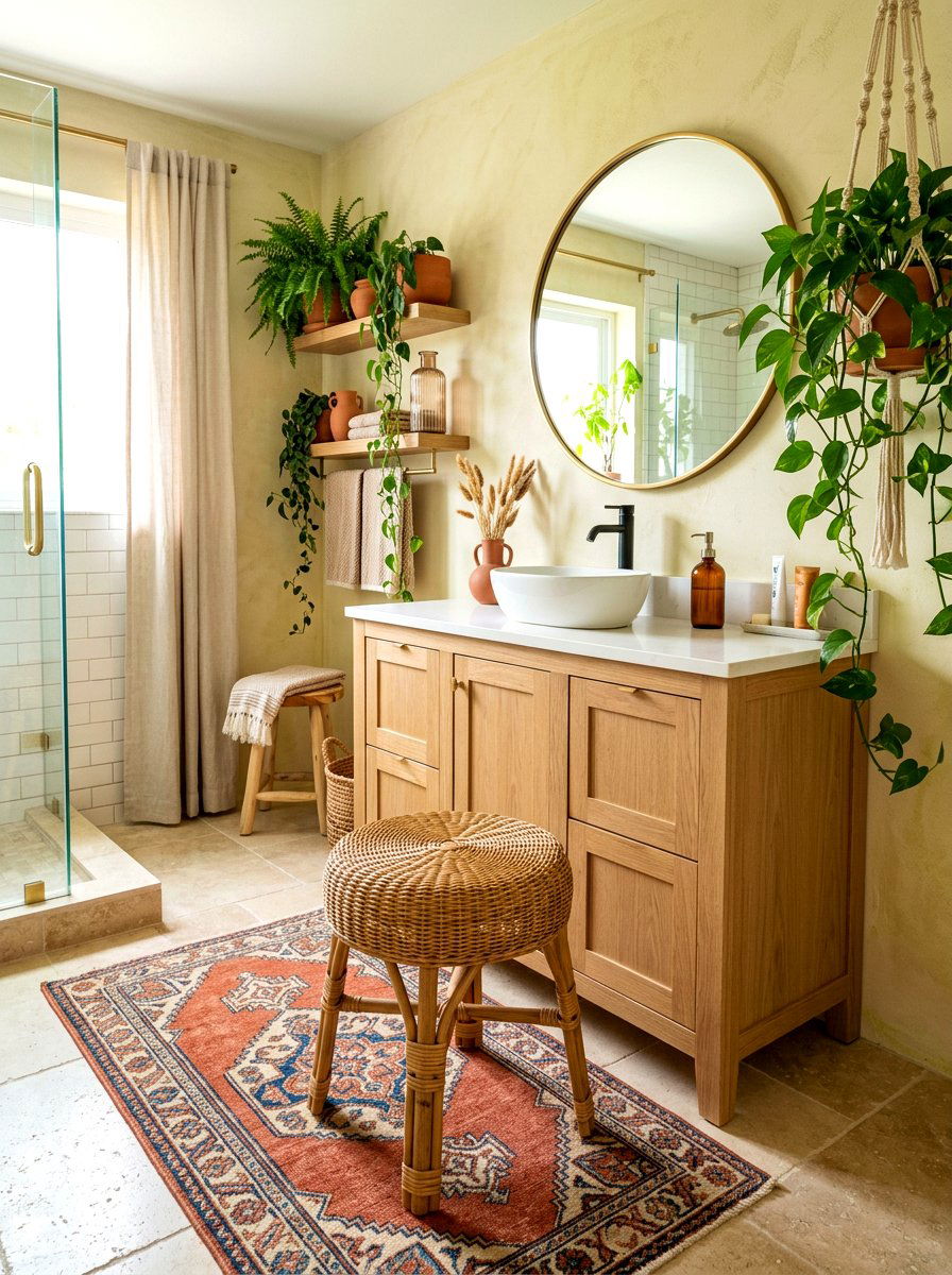 Rattan Woven Vanity Stool - 30 bathroom stool ideas