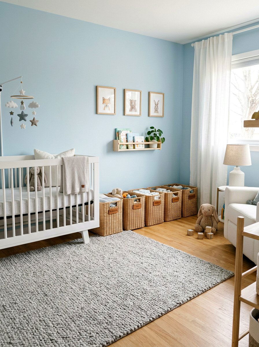 Rattan basket storage for nursery - 30 no paint decor ideas