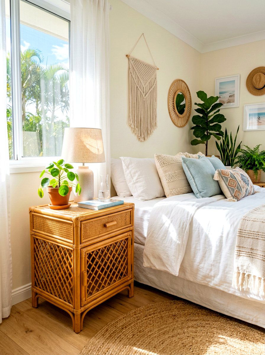 Rattan bedside table - 30 guest room nightstand ideas