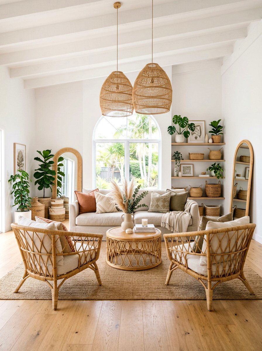Rattan boho living room - 30 boho living room ideas