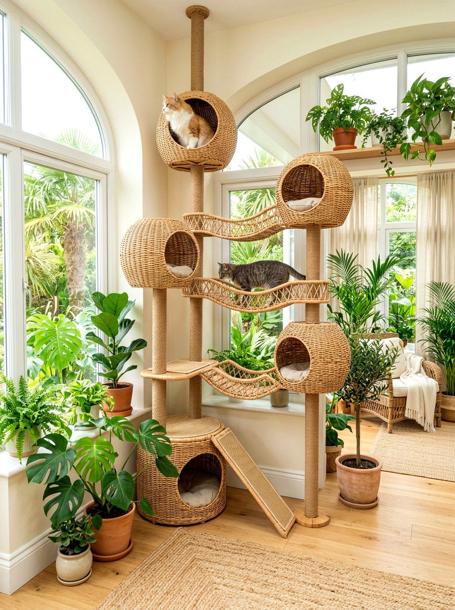 Rattan cat climbing corner - 30 cat climbing corner ideas