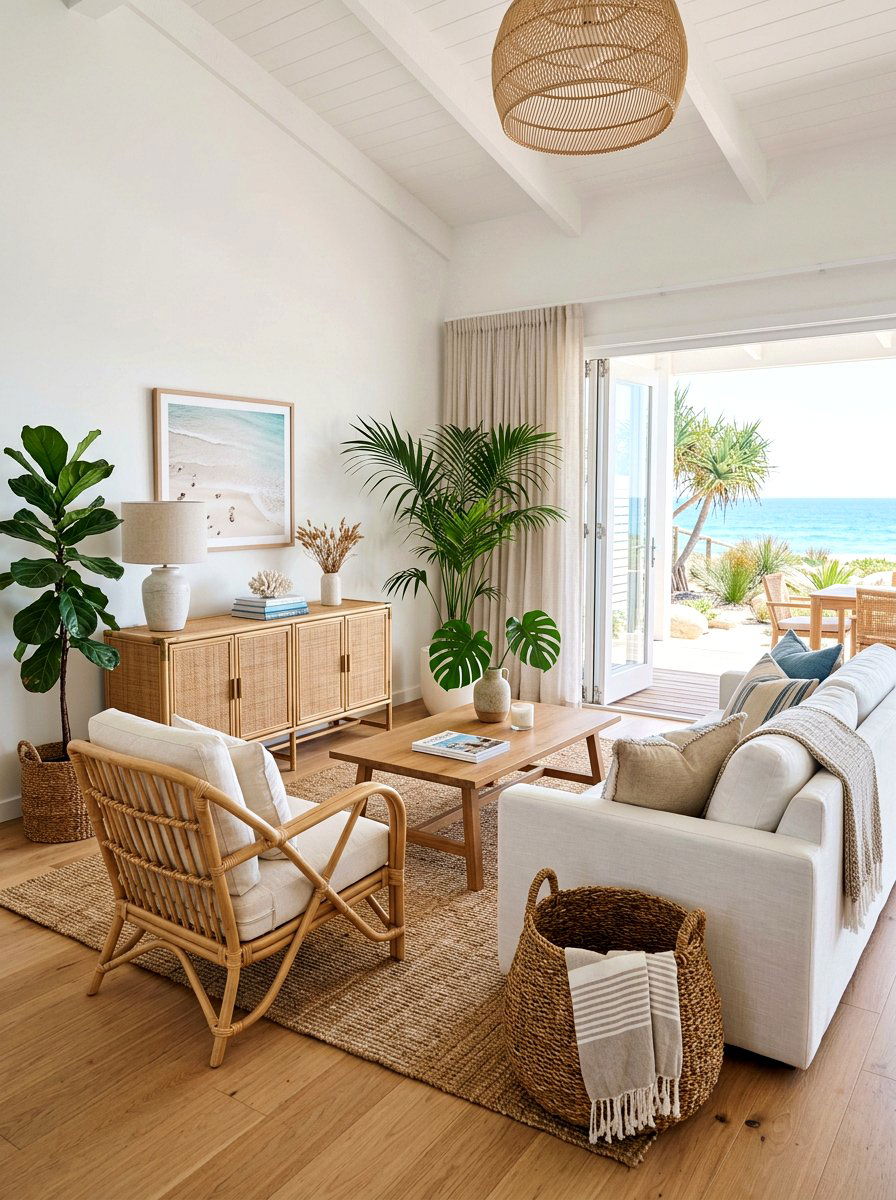 Rattan coastal living room - 30 coastal living room ideas