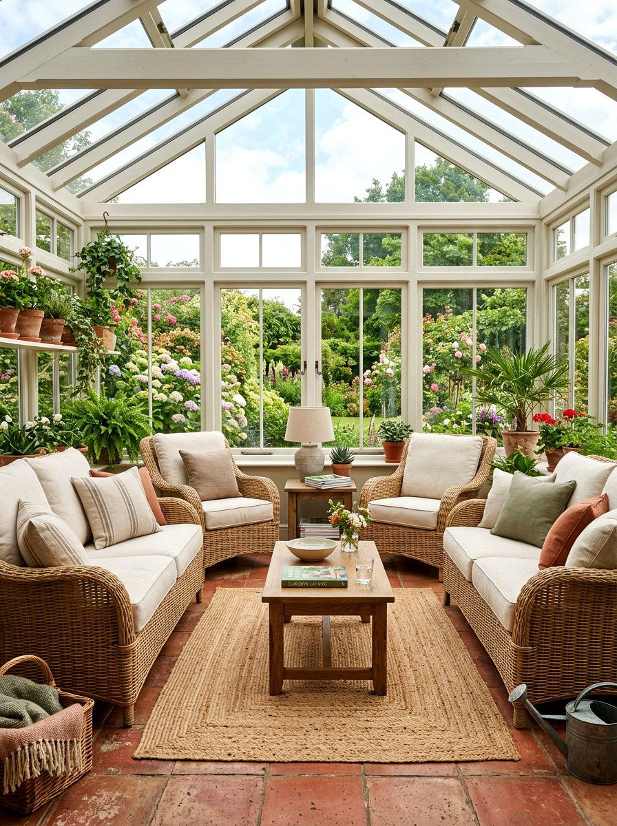 Rattan conservatory seating - 30 conservatory decor ideas