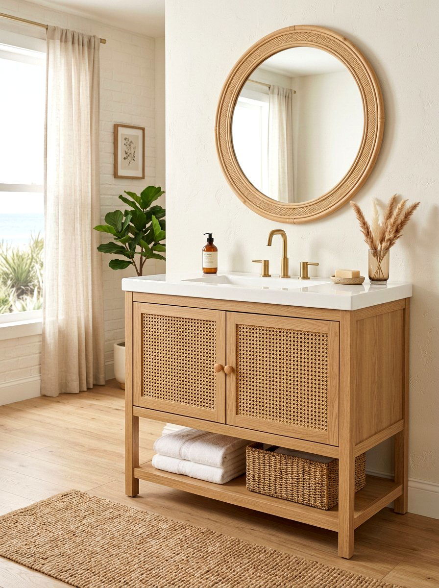 Rattan door vanity - 30 powder room vanity ideas