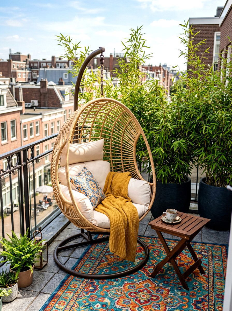 Rattan egg chair balcony - 30 rattan porch lounge ideas