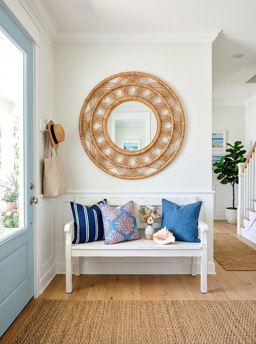 Rattan entry mirror - 30 entry mirror ideas