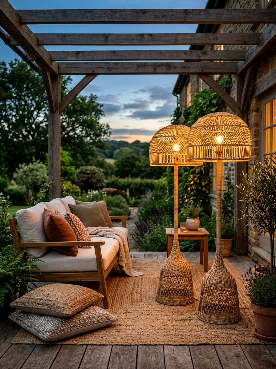 Rattan floor lamp porch - 30 rattan porch lounge ideas