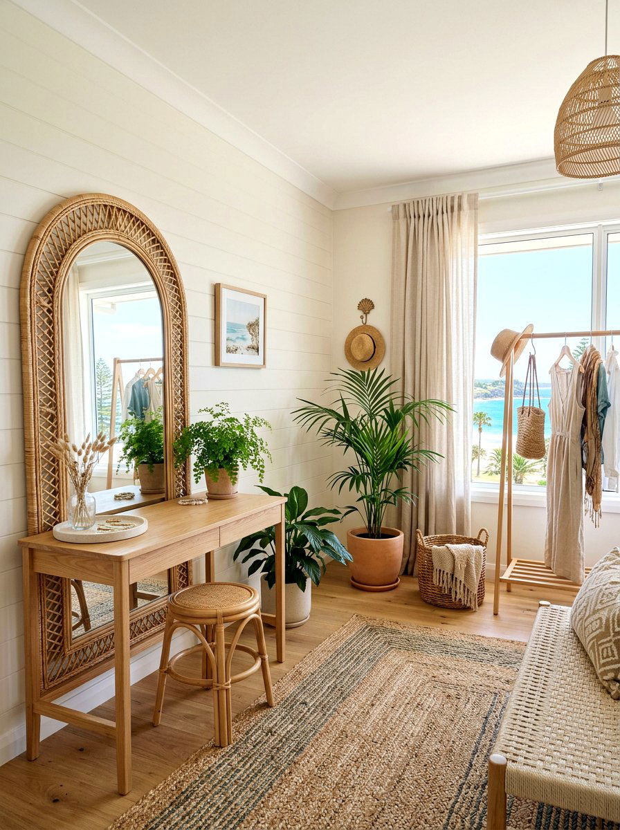 Rattan frame mirror - 30 dressing room mirror ideas