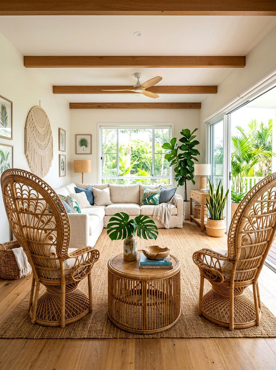 Rattan furniture living room - 30 nature inspired living room ideas