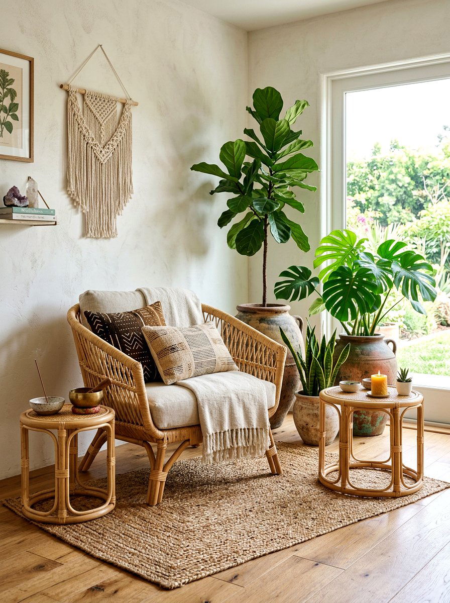 Rattan furniture meditation nook - 30 sunrise meditation space ideas