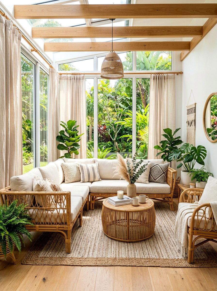 Rattan furniture sunroom - 30 boho sunroom ideas