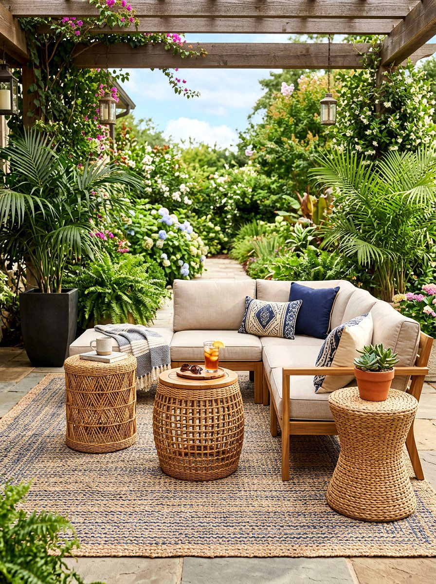 Rattan garden stool porch - 30 rattan porch lounge ideas