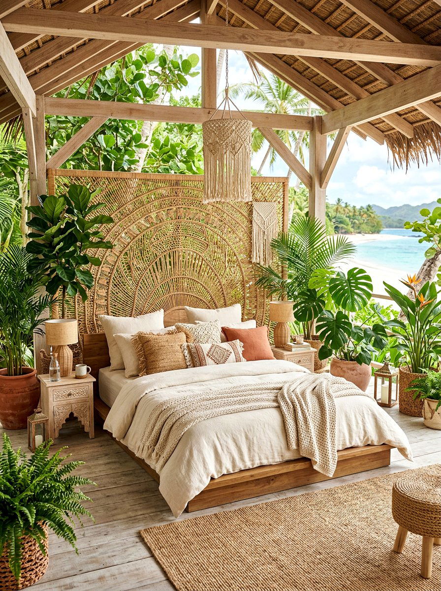Rattan headboard wall - 30 wall to wall headboard ideas