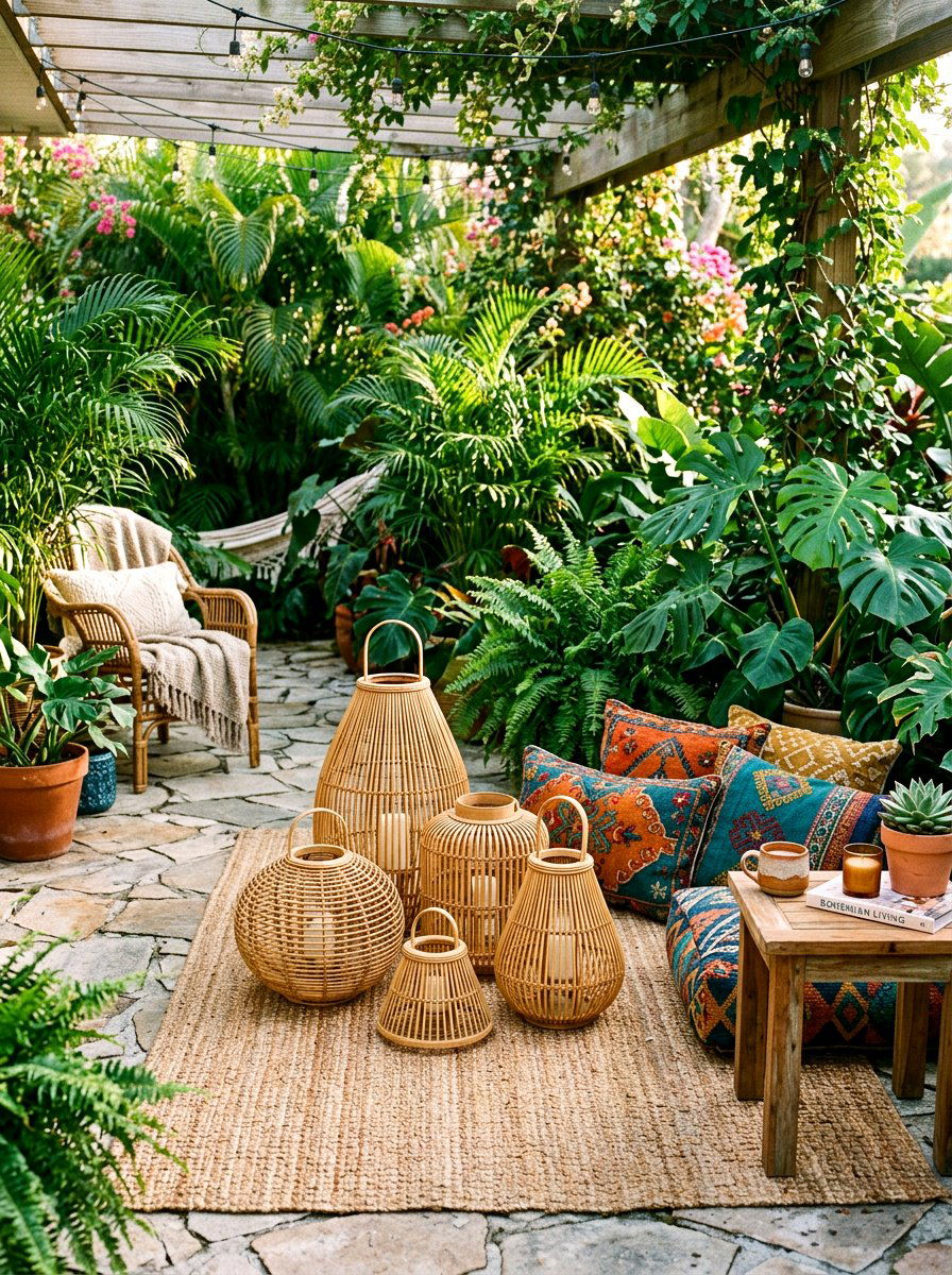 Rattan lantern cluster - 30 lantern patio cluster ideas