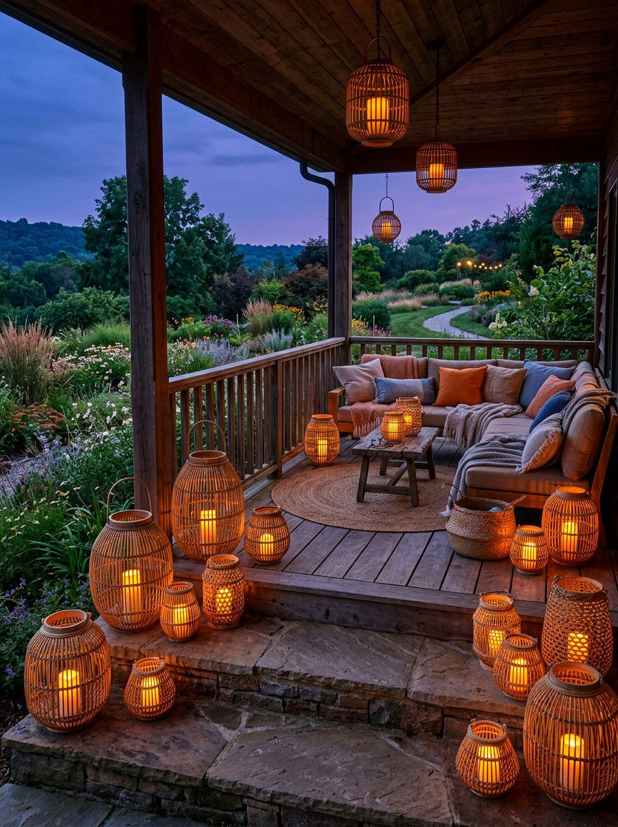Rattan lantern set porch - 30 rattan porch lounge ideas