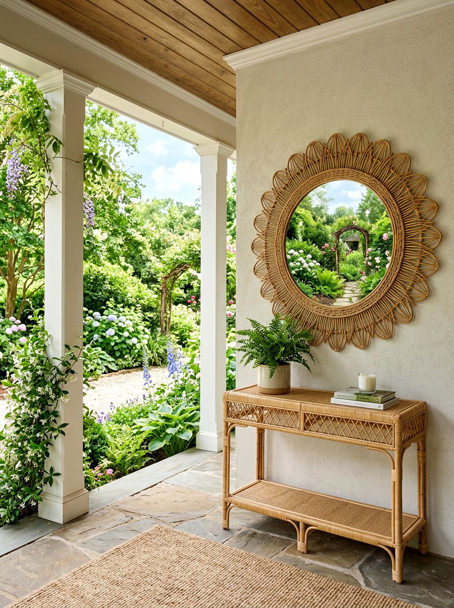 Rattan mirror frame porch - 30 rattan porch lounge ideas