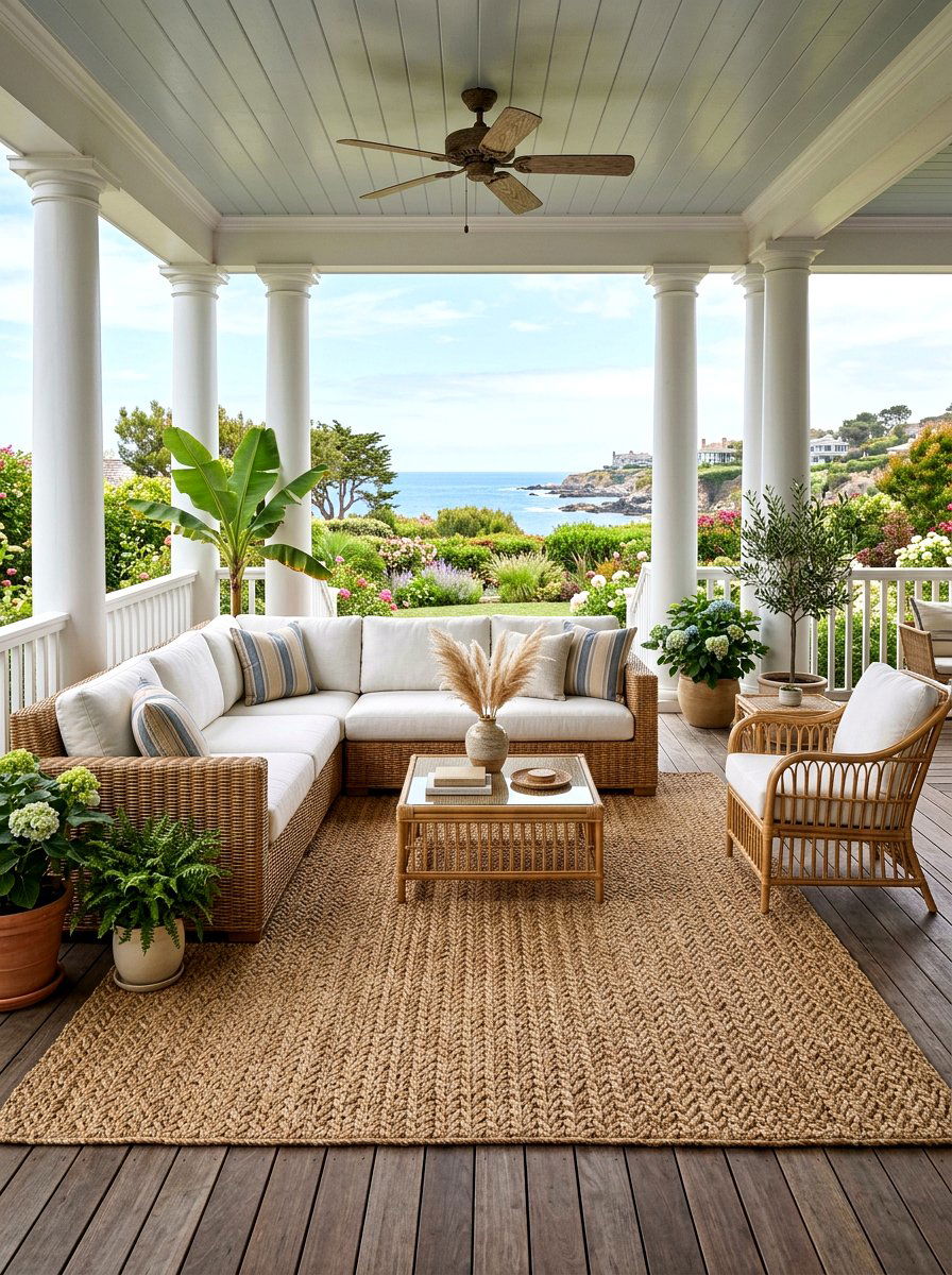 Rattan outdoor rug porch - 30 rattan porch lounge ideas
