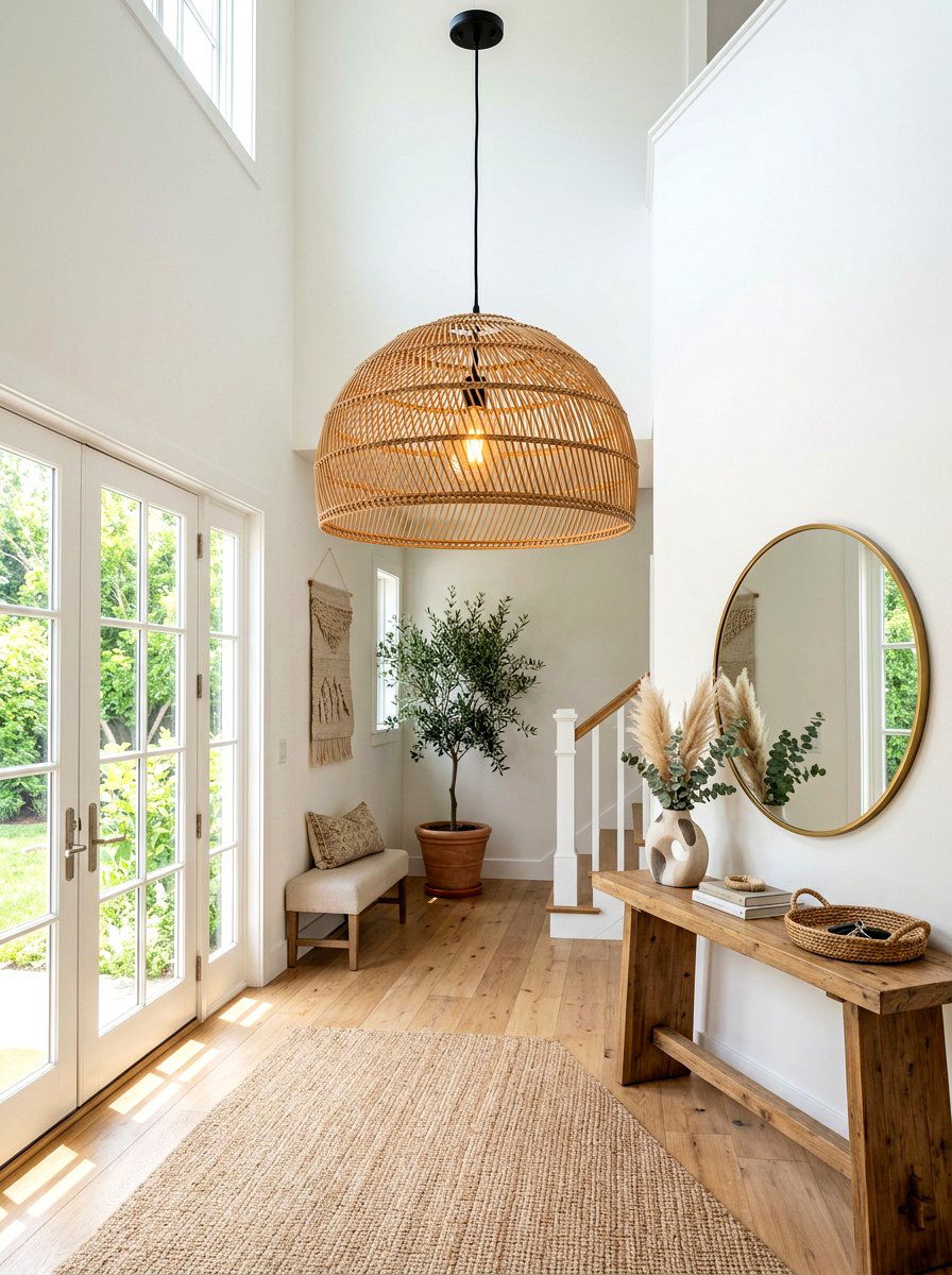Rattan pendant light fixture - 30 earthy entryway ideas