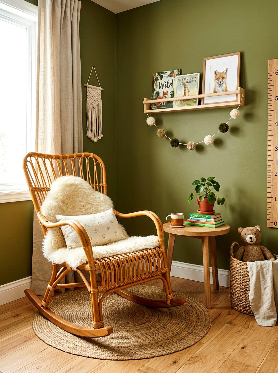 Rattan rocking chair nursery - 30 nursery reading corner ideas aesthetic